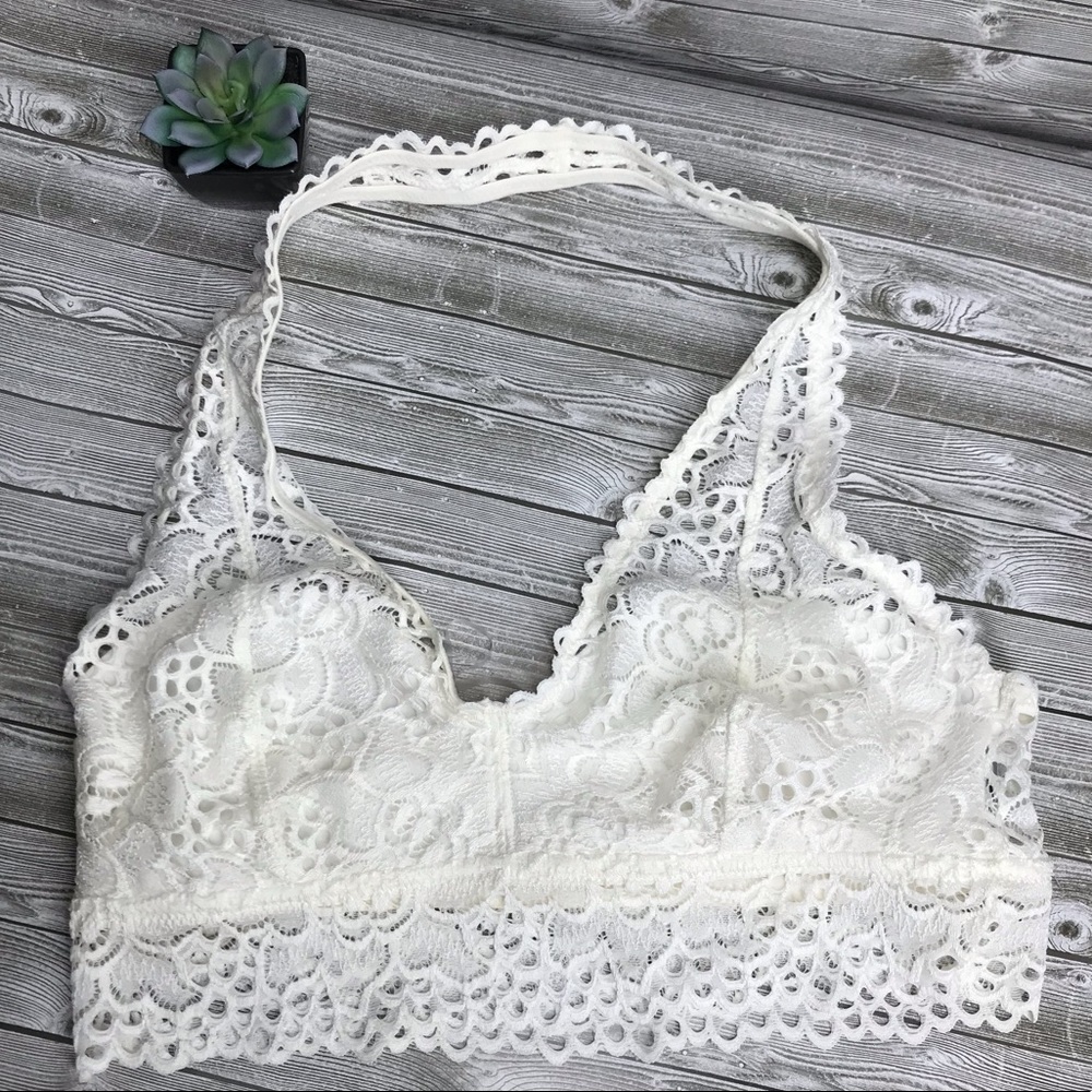 Aerie white Lace halter bralette sz large nwot